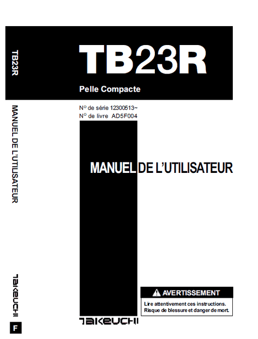 Takeuchi TB23R Excavator Parts Manual Workshop Guide