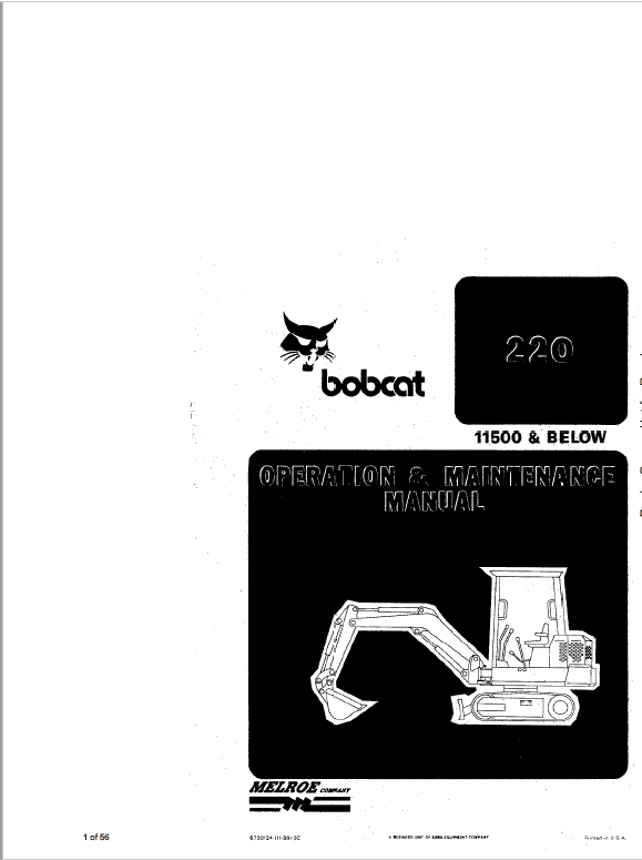 Bobcat X220 Excavator Service Manual Workshop Guide