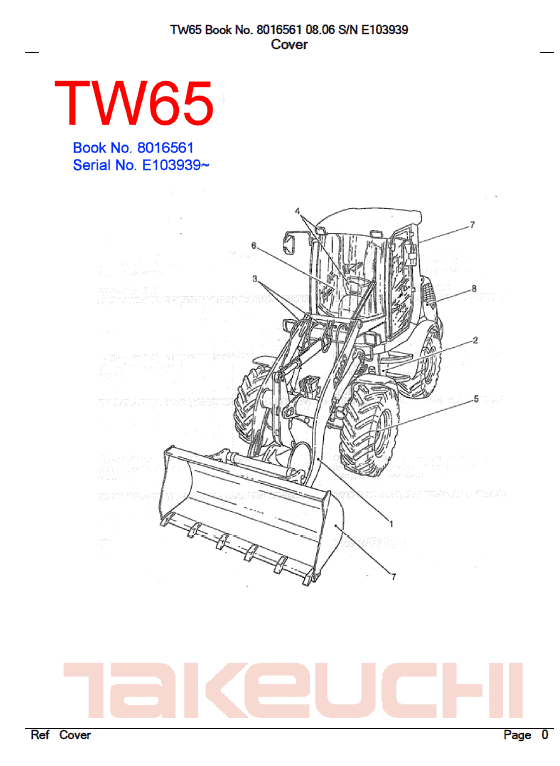 Takeuchi TW65 Wheel Loader Service Manual Workshop Guide