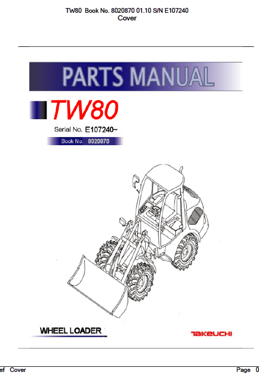 Takeuchi TW80 Wheel Loader Service Manual Workshop Guide