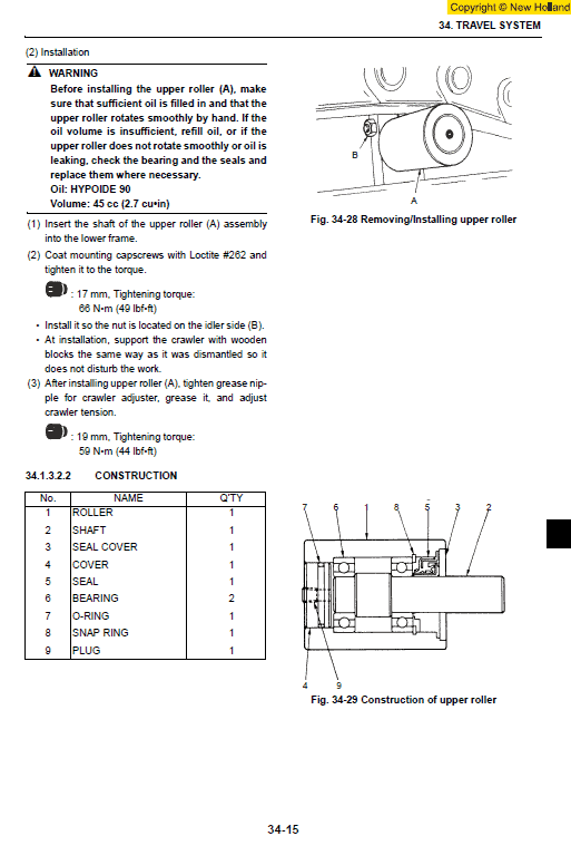 New Holland E20.2SR, E22.2SR and E27.2SR Mini Excavator Manual Workshop Guide