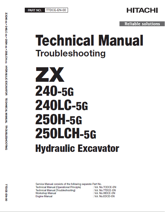 Hitachi ZX240-5G, ZX240LC-5G and ZX250LCH-5G Excavator Repair Manual Workshop Guide