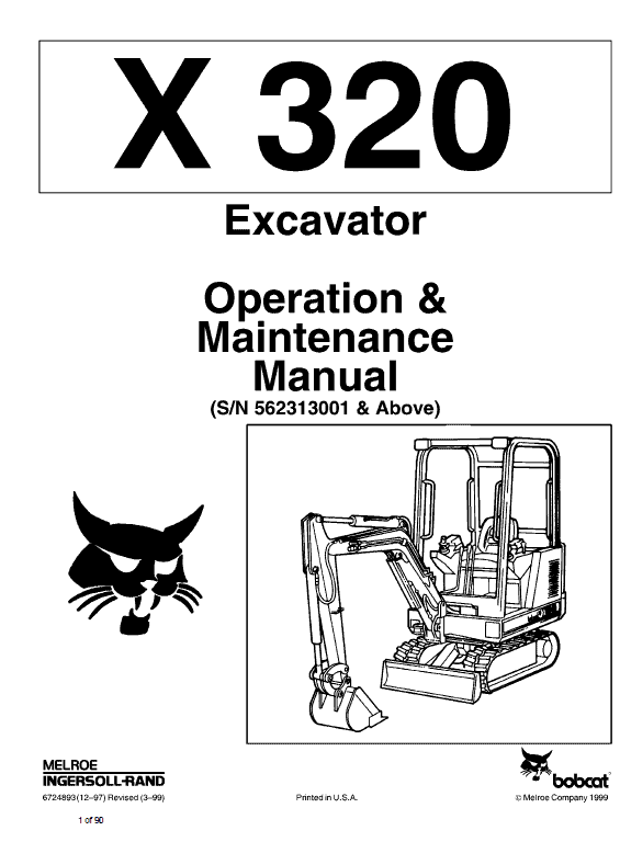 Bobcat X320, and X322 Excavator Service Manual Workshop Guide