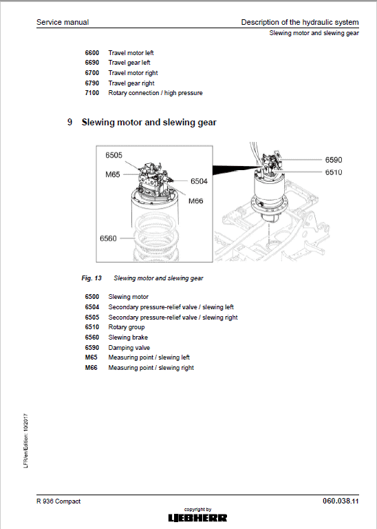 Liebherr R926, R936, R946, R950 Tier 4F Hydraulic Excavator Service Manual