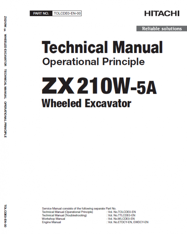 Hitachi ZX210W-5A ZAXIS Excavator Repair Manual Workshop Guide