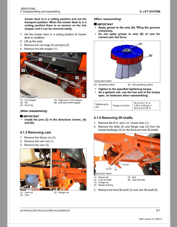 Kubota Z411KW-AU, Z421KW-AU, Z412KW-AU, Z422KW-AU Mower Repair Manual