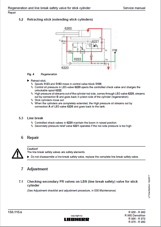 Liebherr R956, R960, R966, R970, R976, R980 Tier 4F Excavator Service Manual