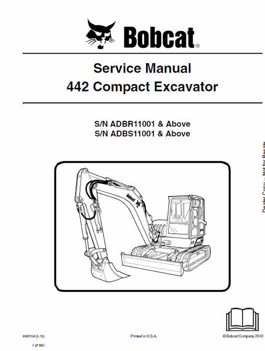 Bobcat 442 Excavator Repair Service Manual Workshop Guide