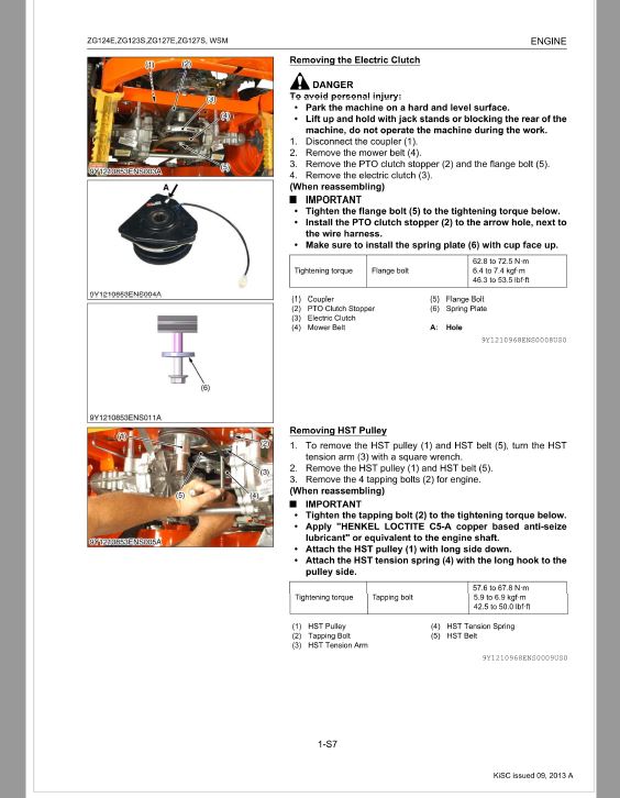 Kubota ZG124E, ZG123S, ZG127E, ZG127S Mower Workshop Repair Manual