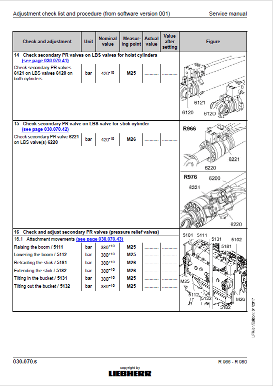 Liebherr R956, R960 SME, R966, R970 SME, R976, R980 SME Excavator Manual