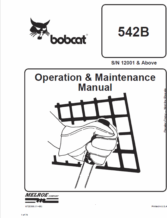 Bobcat 542B Skid-Steer Loader Service Manual Workshop Guide