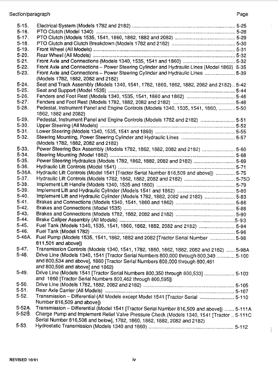 Cub Cadet 1340, 1535, 1541 and 1782 Service Manual Workshop Guide