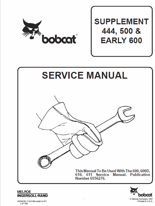 Bobcat 600, 600D, 610 and 611 Skid-Steer Loader Service Manual Workshop Guide