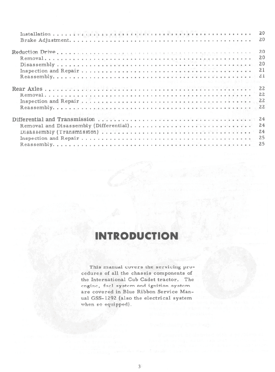 Cub Cadet Original Tractor Chassis and Engine Service Manual Workshop Guide