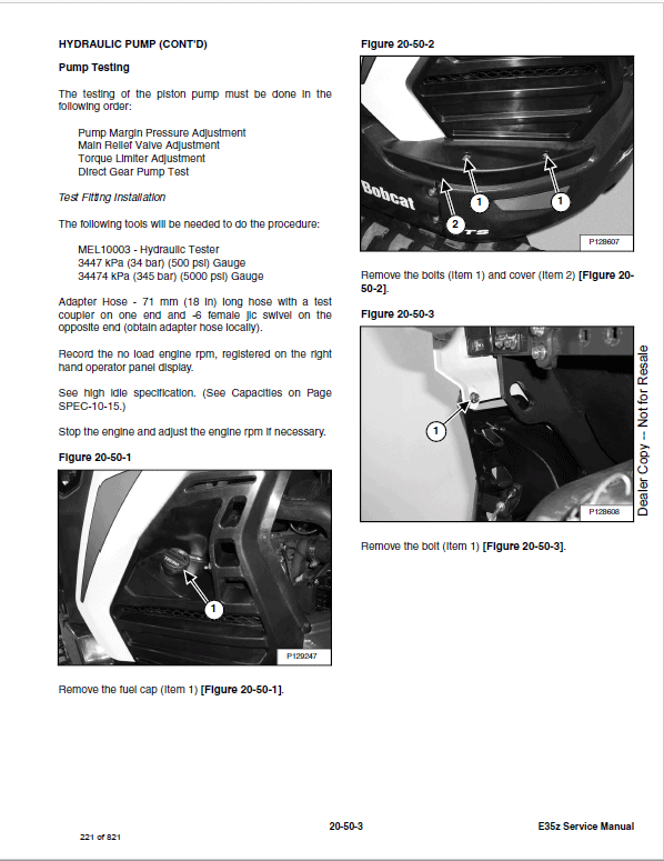 Bobcat E35Z Excavator Repair Service Manual