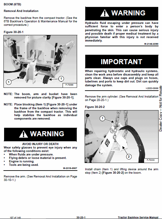 Bobcat 6TB, 7TB, 8TB Backhoe Tractor Service Manual Workshop Guide