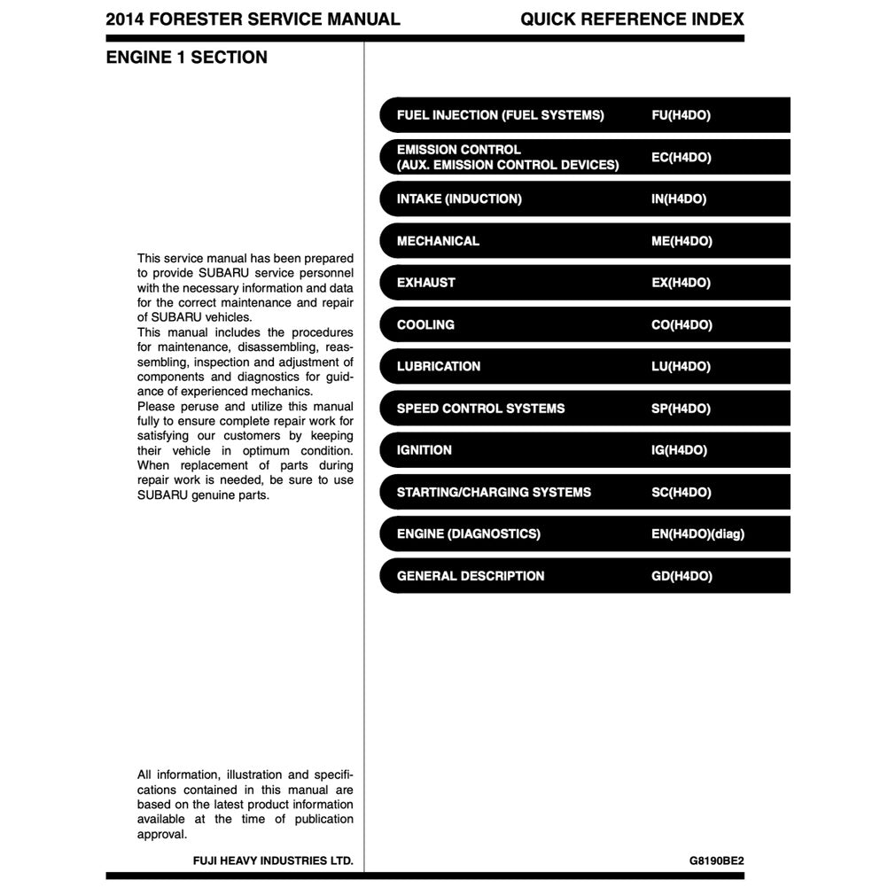 SUBARU FORESTER SJ 2013-2018 Full Manual Set – Repair & Maintenance Manual