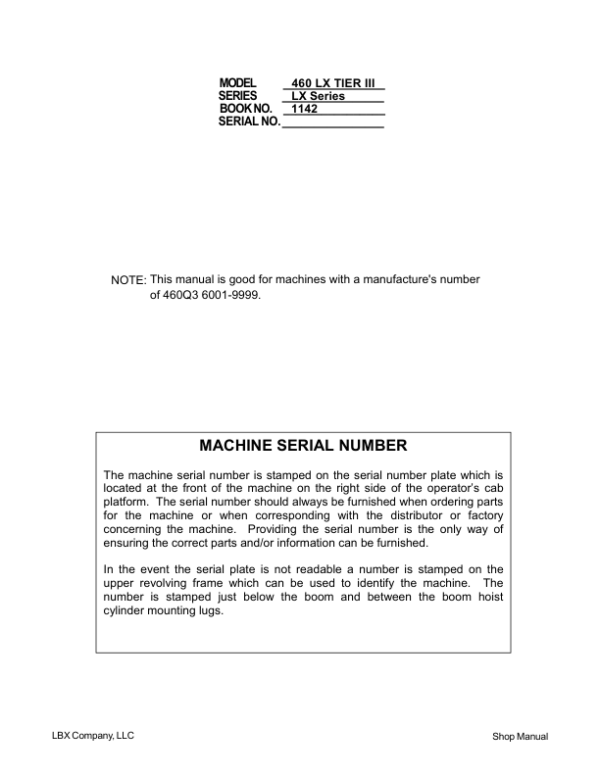 Linkbelt 460LX (Tier 3) Excavator Service Repair Manual Workshop Guide