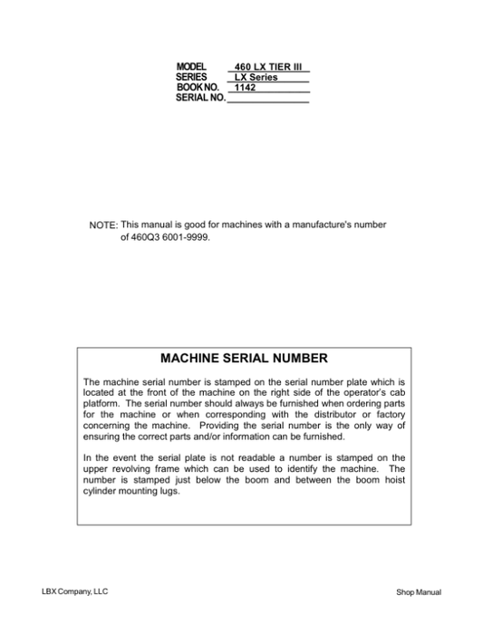 Linkbelt 460LX (Tier 3) Excavator Service Repair Manual Workshop Guide