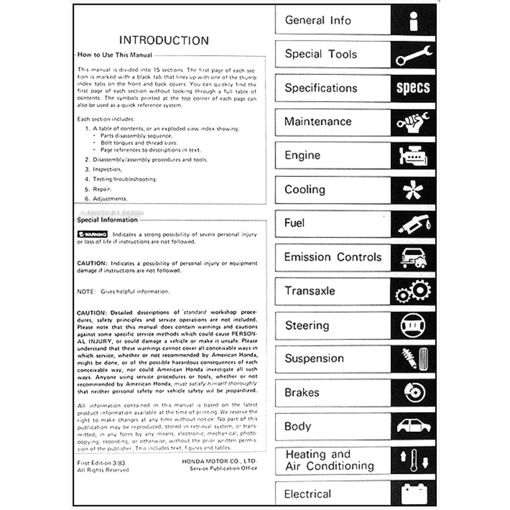 HONDA PRELUDE AB B1-6 BB 1982-1986 Full Manual Set – Repair & Maintenance Manual