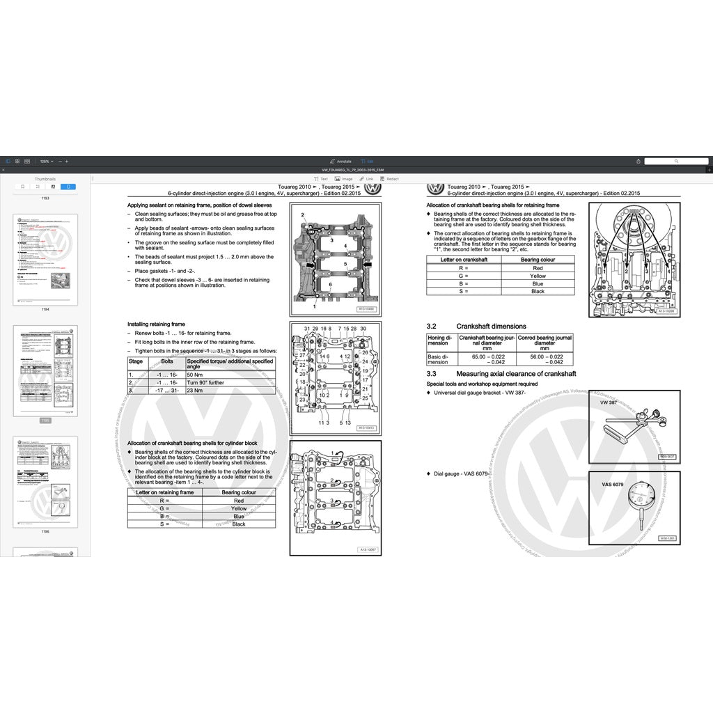 VW TOUAREG I & II 7L / 7P 2003-2017 Full Manual Set – SERVICE WORK MANUAL