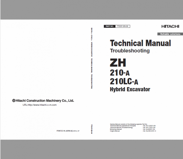 Hitachi ZH210-A and ZH210LC-A Excavator Service Repair Manual Workshop Guide