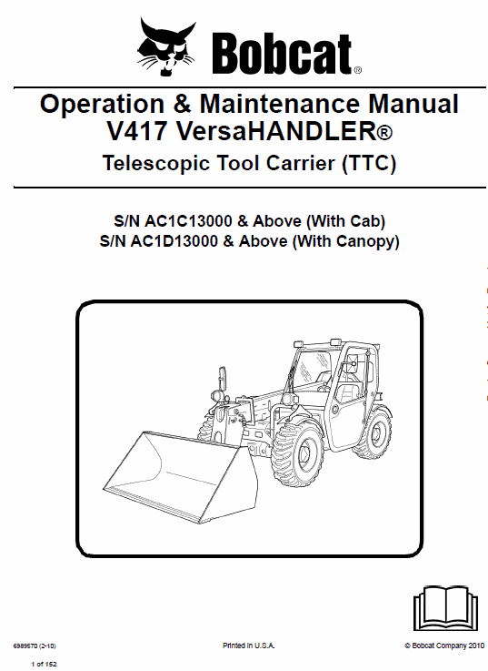 Bobcat V417 VersaHANDLER Telescopic Service Manual Workshop Guide