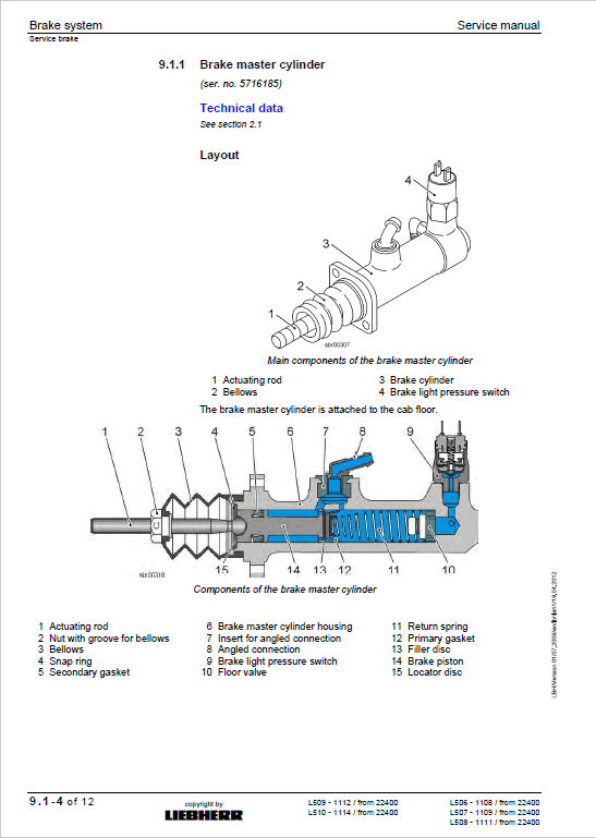Liebherr L506, L507, L508, L509, L510, L514 Wheel Loader Service Manual