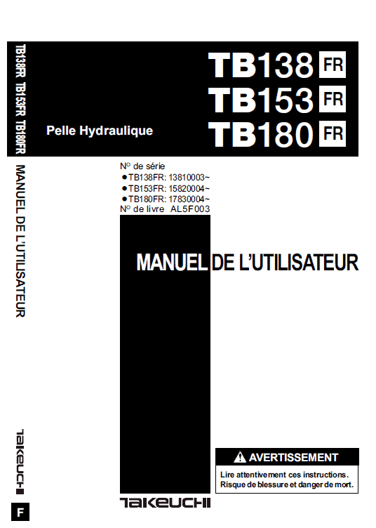 Takeuchi TB138 Compact Excavator Service Manual Workshop Guide