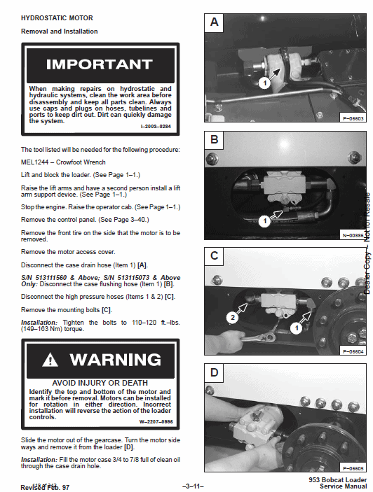 Bobcat 953 Skid-Steer Loader Service Manual Workshop Guide