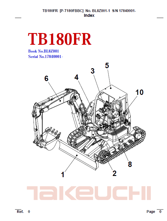Takeuchi TB180 Compact Excavator Service Manual Workshop Guide
