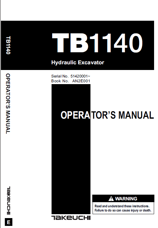 Takeuchi TB1140 Compact Excavator Service Manual Workshop Guide