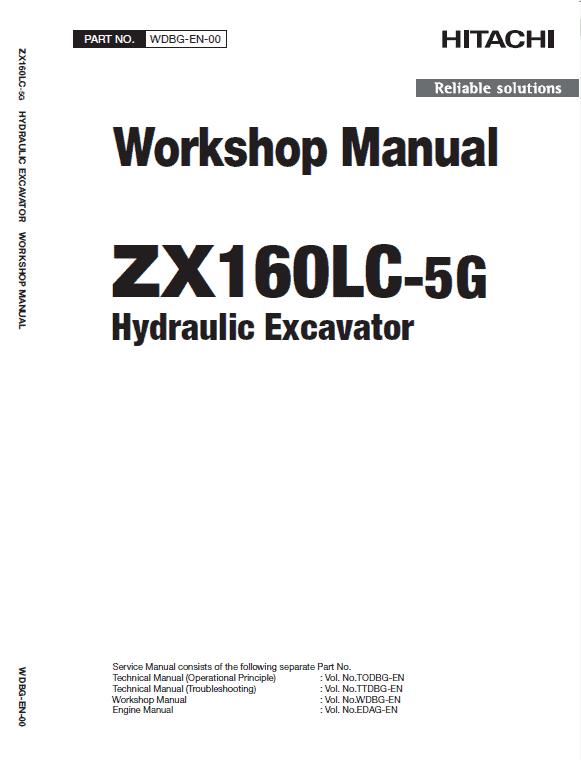 Hitachi ZX160LC-5G and ZX160LC-6 Excavator Service Repair Manual Workshop Guide
