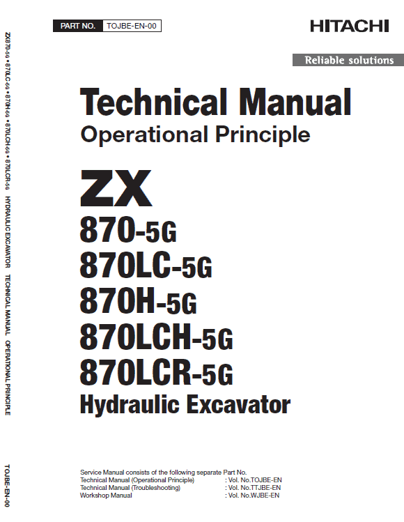 Hitachi ZX870-5G Excavator Service Repair Manual Workshop Guide