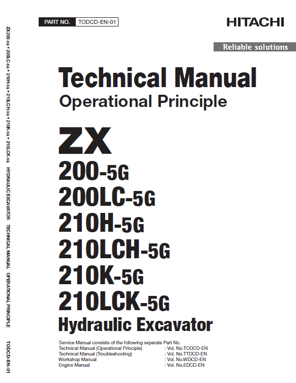 Hitachi ZX200-5G Excavator Service Repair Manual Workshop Guide