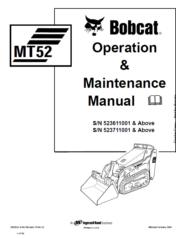 Bobcat MT52 and MT55 Mini Loader Service Manual Workshop Guide