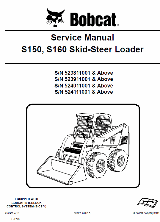 Bobcat S150 and S160 Skid-Steer Loader Service Manual Workshop Guide