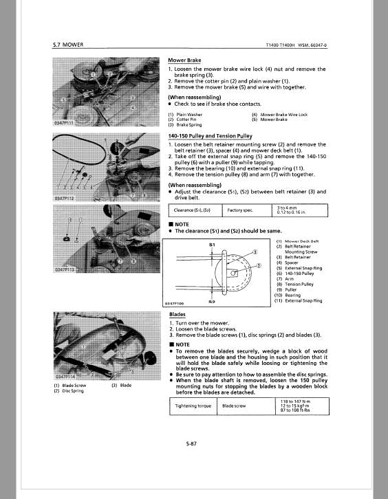 Kubota T1400, T1400H Lawn Mower Workshop Repair Manual