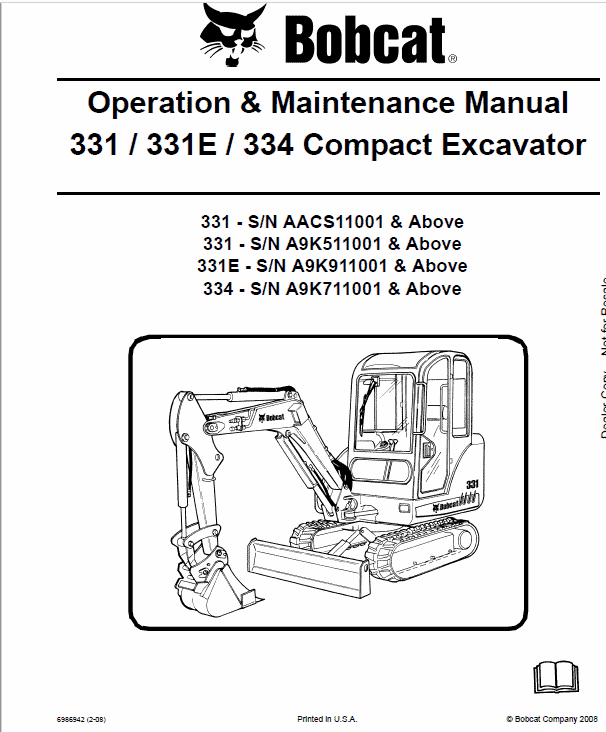 Bobcat 331, 331E and 334 Excavator Service Manual Workshop Guide