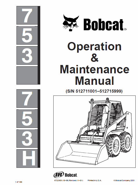 Bobcat 753 and 753HF Skid-Steer Loader Service Manual Workshop Guide