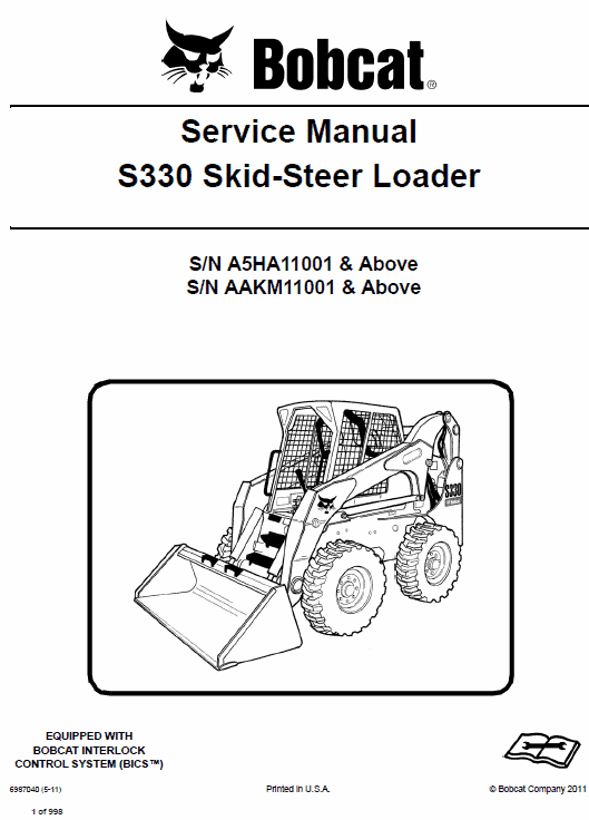 Bobcat S330 Skid-Steer Loader Service Manual Workshop Guide