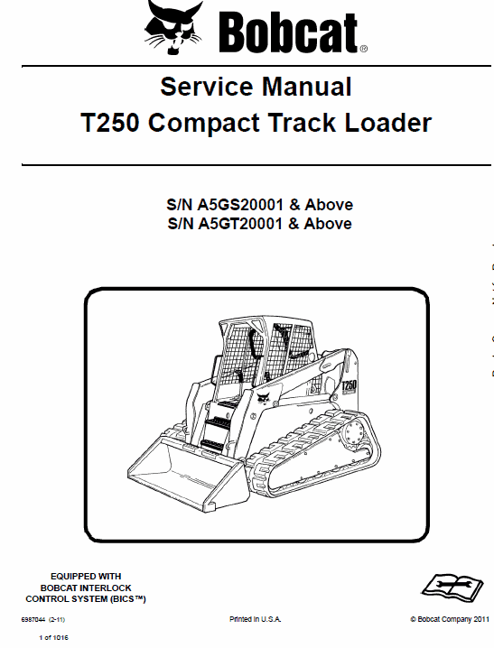 Bobcat T250 Loader Service Manual Workshop Guide