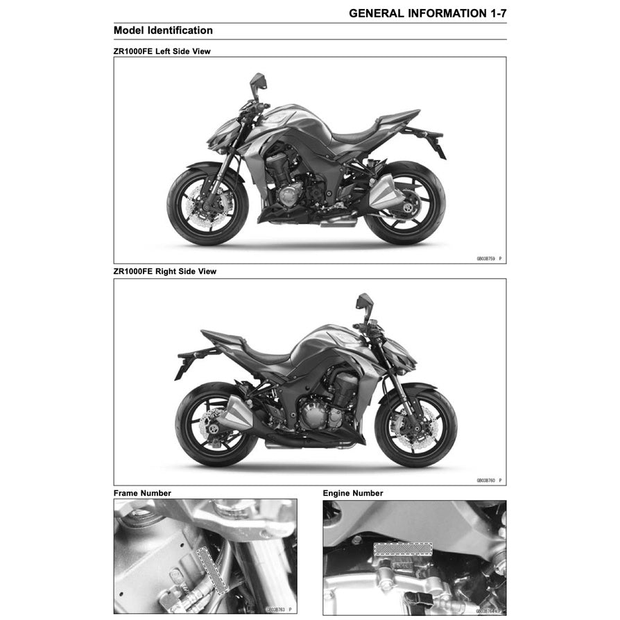 KAWASAKI Z1000 2014-2016 Full Manual Set – Repair & Maintenance Manual and Spare Parts Catalog and User Handbook