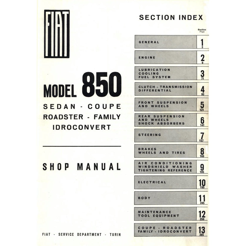 FIAT 850 100 B/C/G 1964-1973 Full Manual Set – Repair & Maintenance Manual and User Handbook