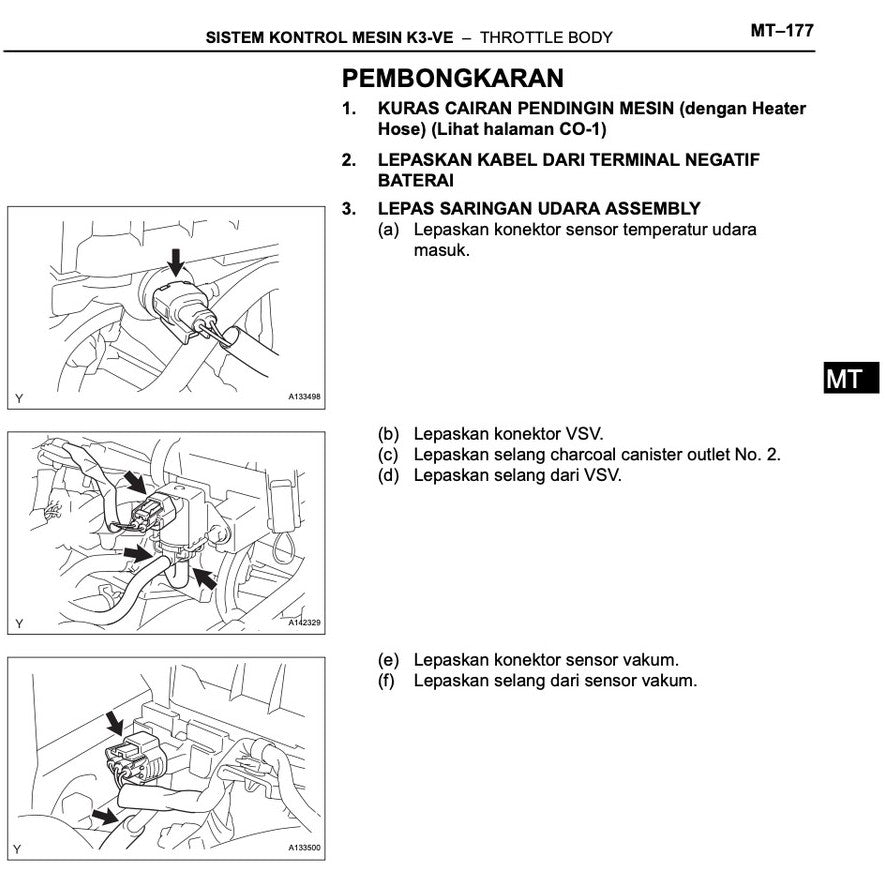TOYOTA AVANZA F601/651 K3-VE 2004-2015 Full Manual Set – ENGINE Repair & Maintenance Manual - BAHASA (INDO) VERSION