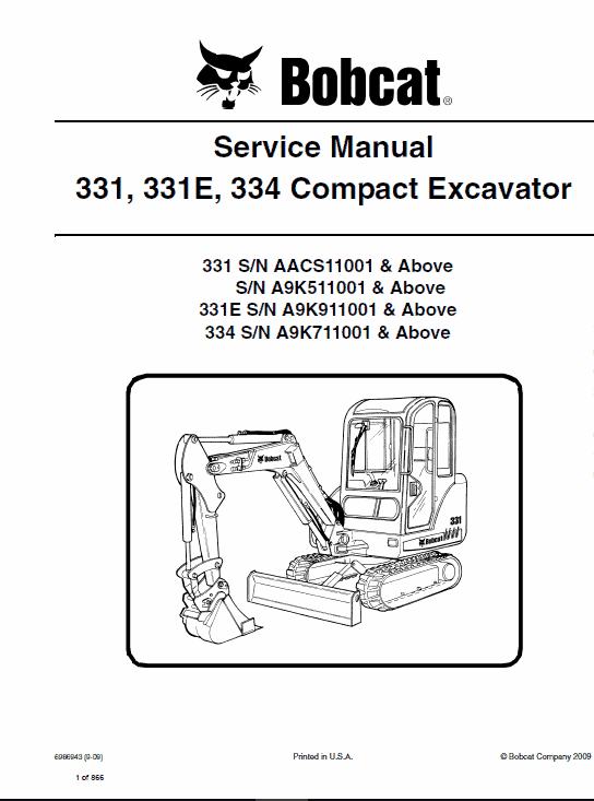 Bobcat 331, 331E and 334 Excavator Service Manual Workshop Guide