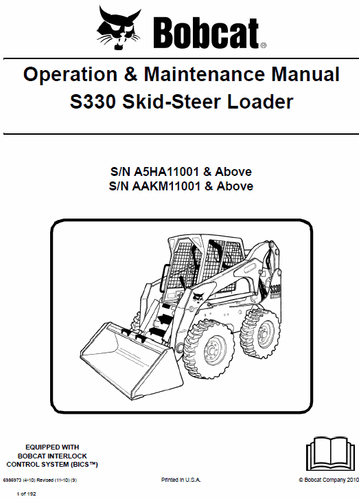 Bobcat S330 Skid-Steer Loader Service Manual Workshop Guide