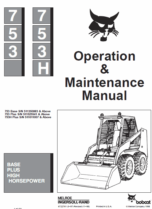 Bobcat 753 and 753HF Skid-Steer Loader Service Manual Workshop Guide