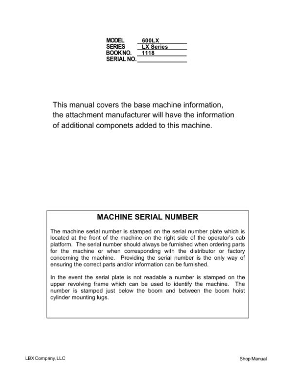 Linkbelt 600LX, 600LX MH Excavator Service Repair Manual Workshop Guide