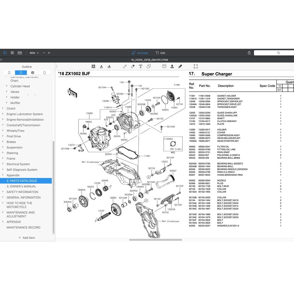 KAWASAKI H2 SX 2018 Full Manual Set – Repair & Maintenance Manual and Spare Parts Catalog and User Handbook